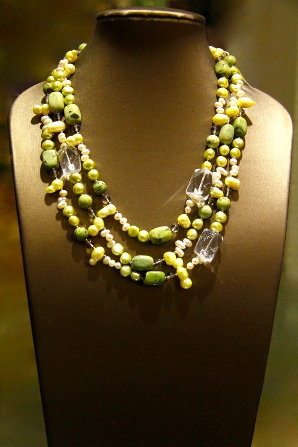 Green Peridot with Yellow Citrine, Fresh Water Pearls & Mother of Pearls 2